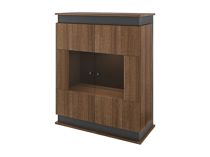 Vetrinetta da esposizione moderna per salotto effetto legno VI10 90x111 noce e antracite