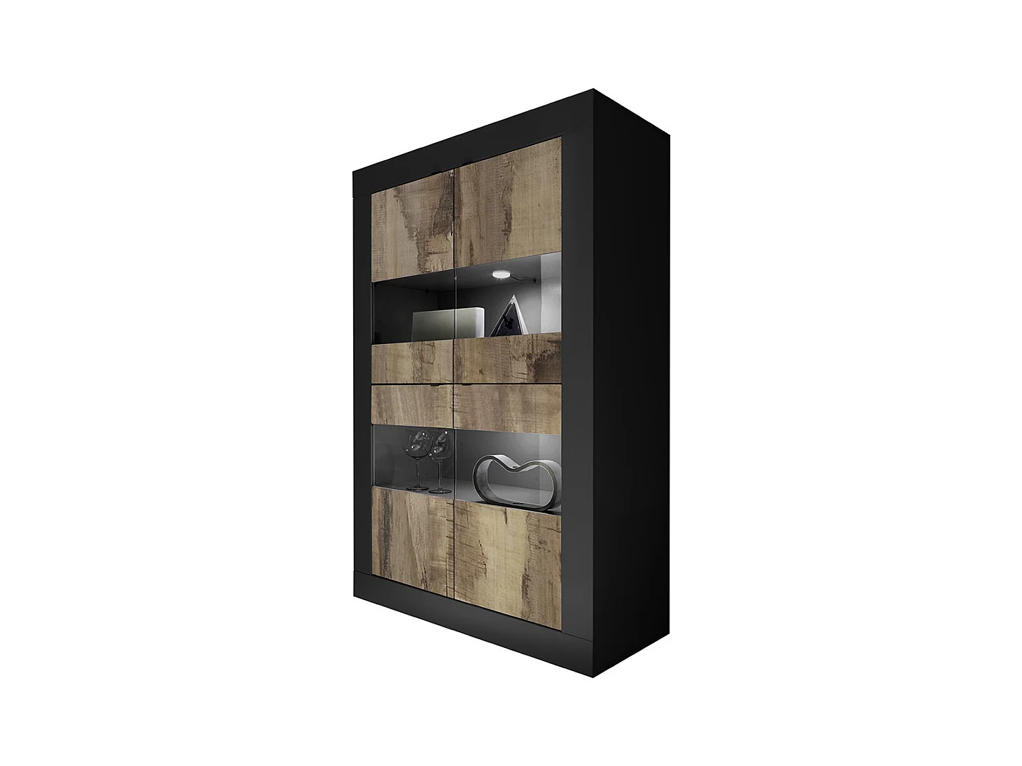 Vetrina a doppia colonna con quattro ante design moderno 102x162 VL1 nero e pero