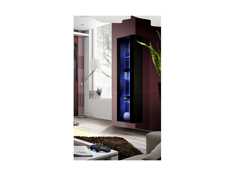 Vetrinetta sospesa moderna da sala con illuminazione a LED VP9 40x170 nero