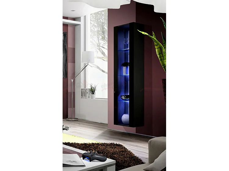 Vetrinetta sospesa moderna da sala con illuminazione a LED VP9 40x170 nero