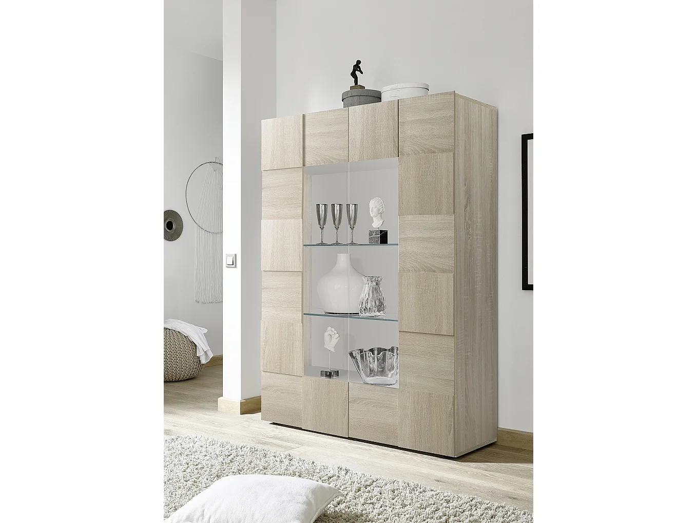 Vetrina grande con due ante design geometrico 121x166 VL3 rovere samoa