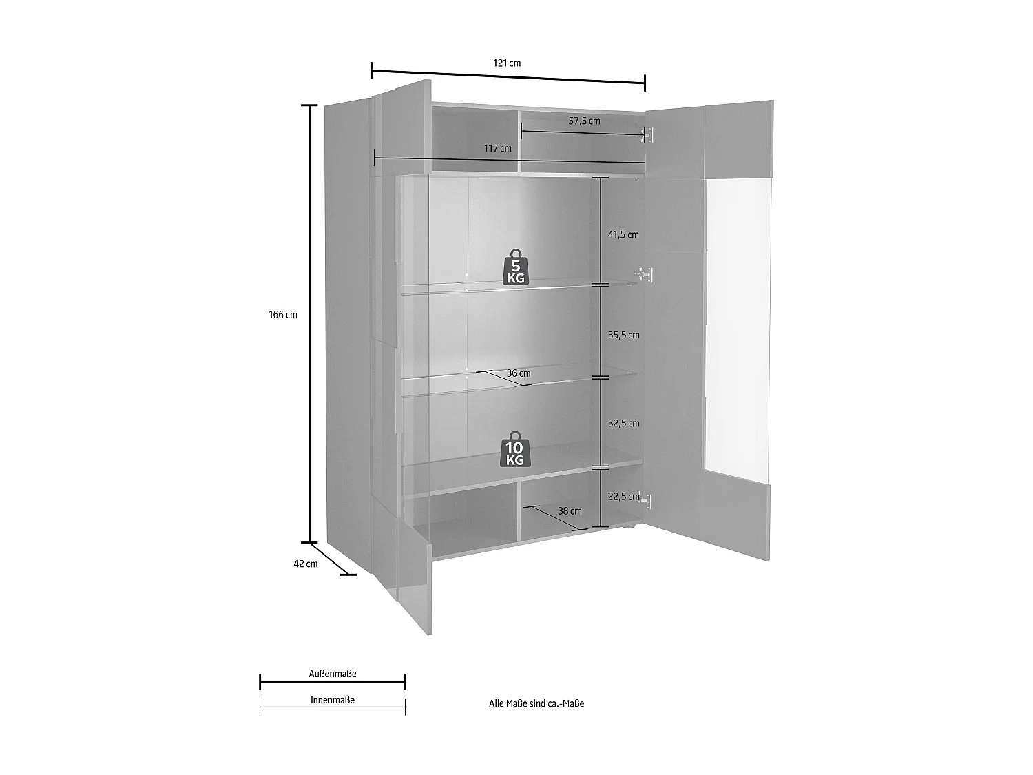 Vetrina grande con due ante design geometrico 121x166 VL3 bianco lucido