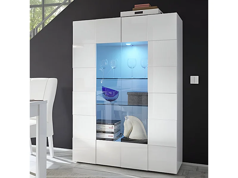 Vetrina grande con due ante design geometrico 121x166 VL3 bianco lucido