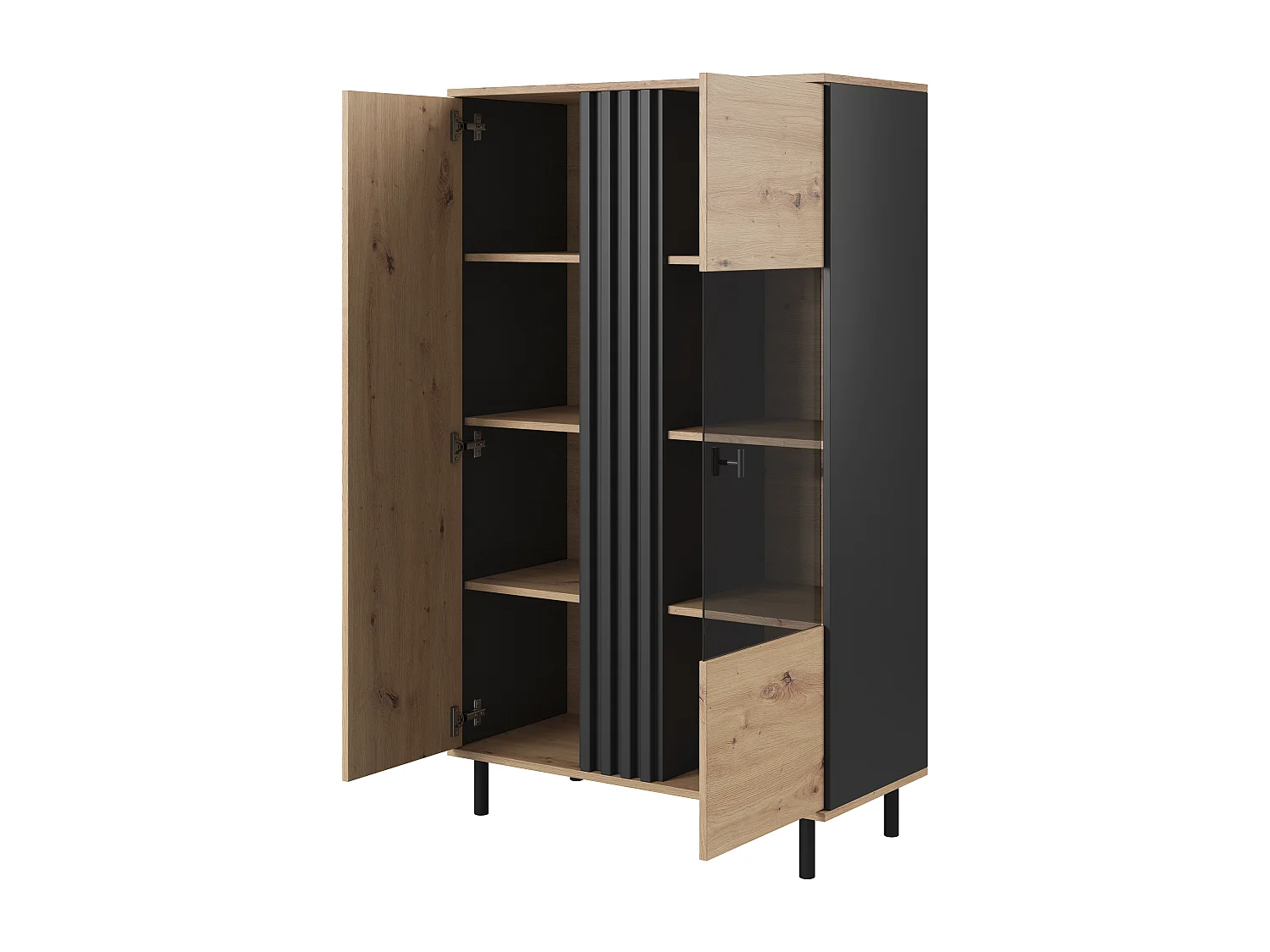 Vetrina 90x150cm con LED nero e rovere chiaro VLK10