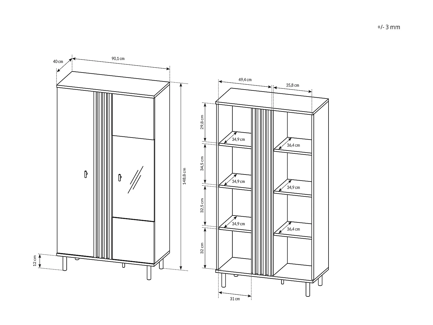 Vetrina 90x150cm con LED nero e rovere chiaro VLK10