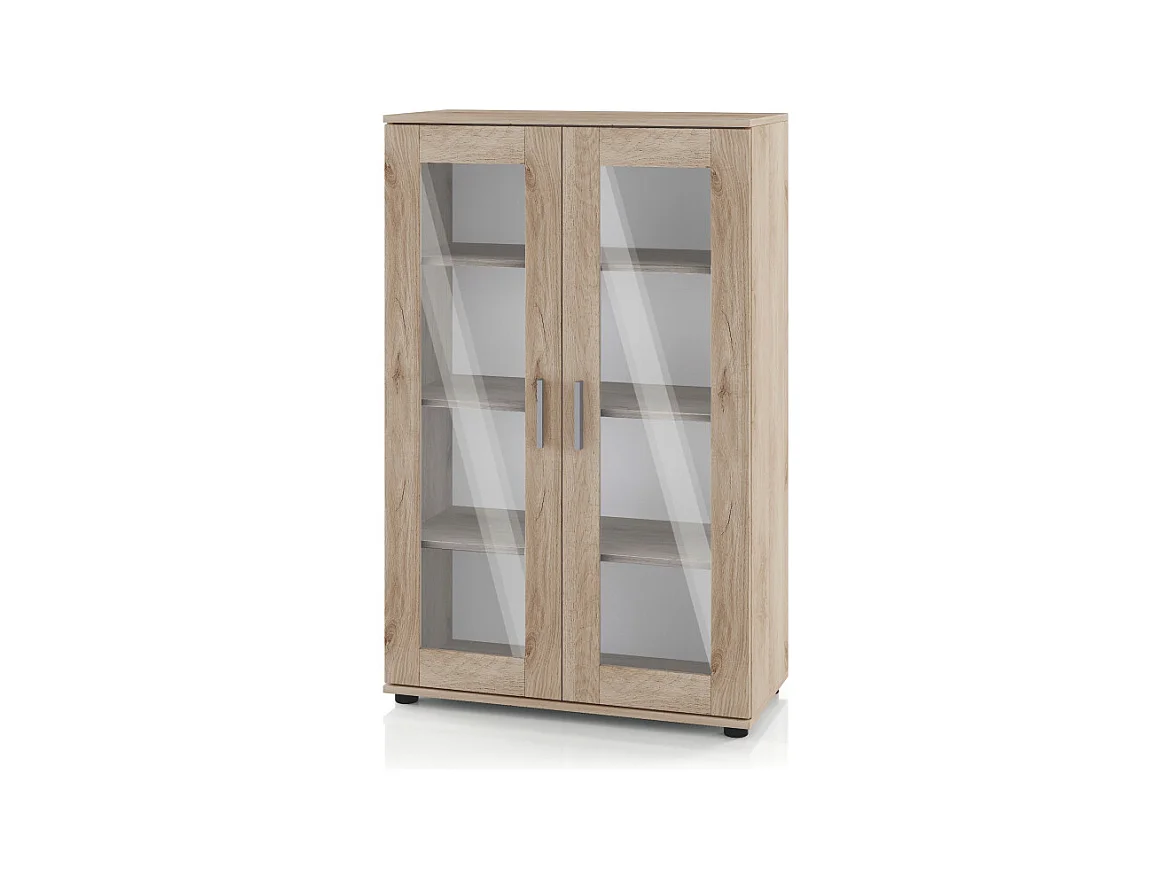 Vetrina espositiva da soggiorno con due ante design moderno VI2 80x125,5 rovere