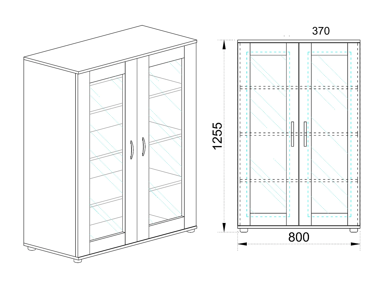 Vetrina espositiva da soggiorno con due ante design moderno VI2 80x125,5 rovere