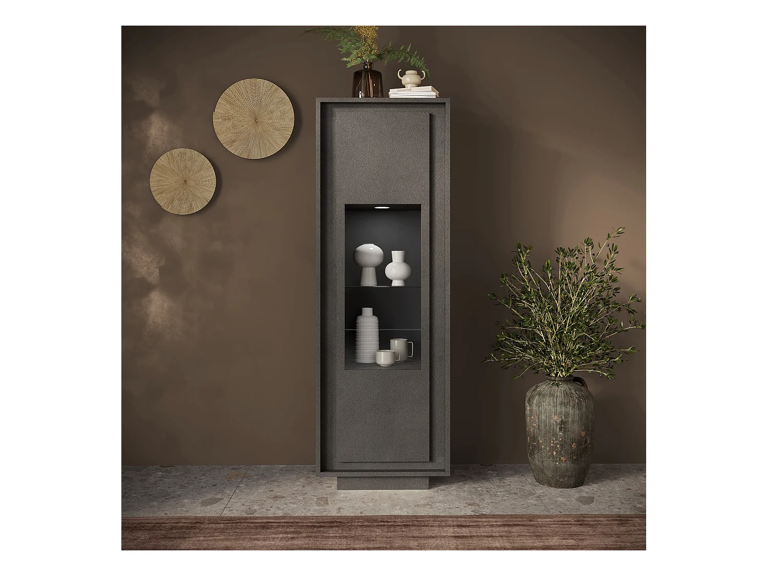Vetrina moderna per soggiorno 67x197 cm con LED grafite VL10