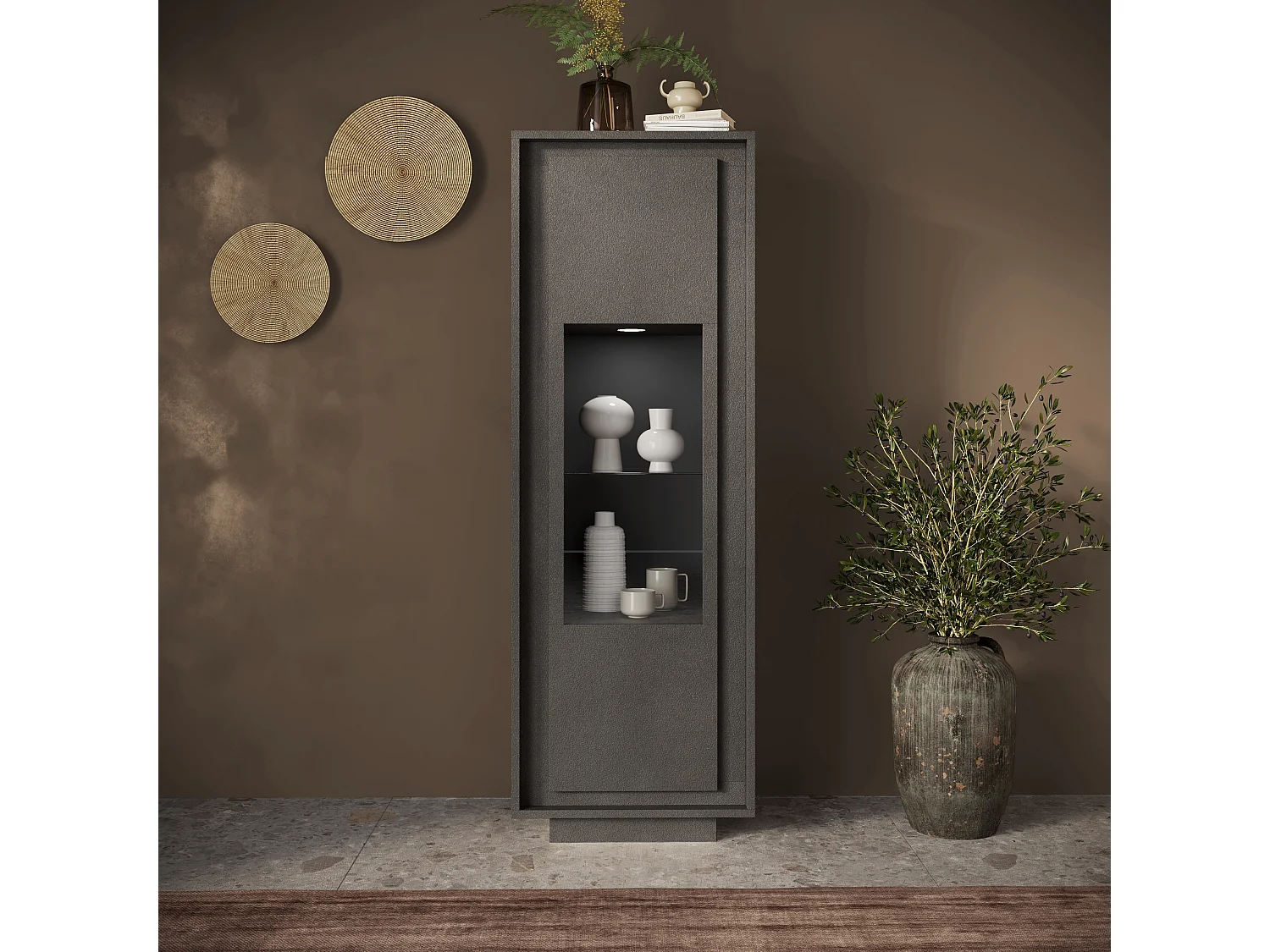 Vetrina moderna per soggiorno 67x197 cm con LED grafite VL10