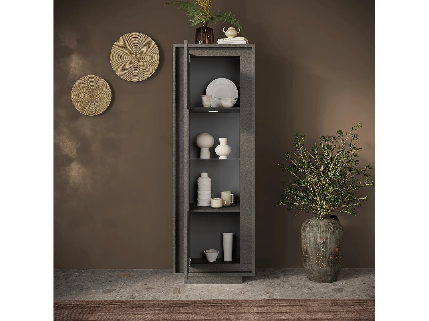 Vetrina moderna per soggiorno 67x197 cm con LED grafite VL10