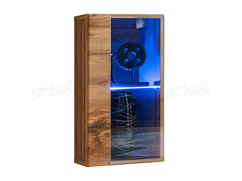 Vetrina sospesa per salotto design moderno e luci LED VP19 30x60 rovere