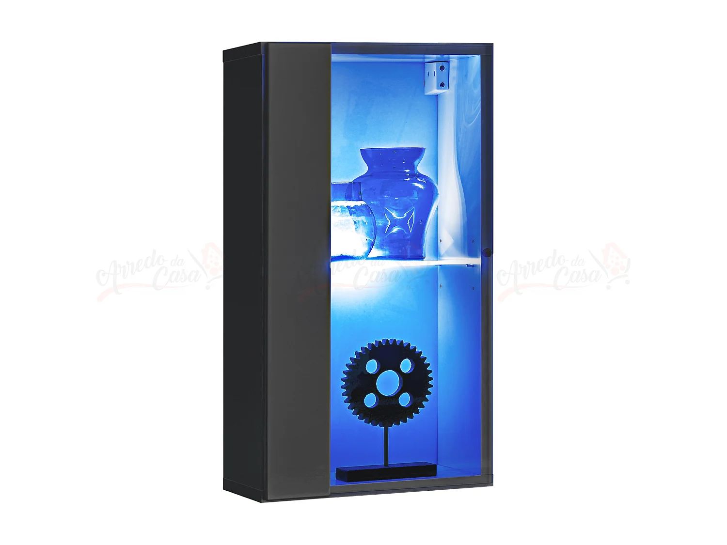 Vetrina sospesa per salotto design moderno e luci LED VP19 30x60 grafite