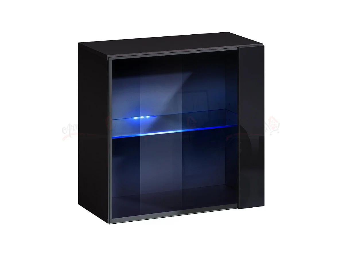 Vetrina quadrata sospesa da sala con luci LED VP18 60x60 nero