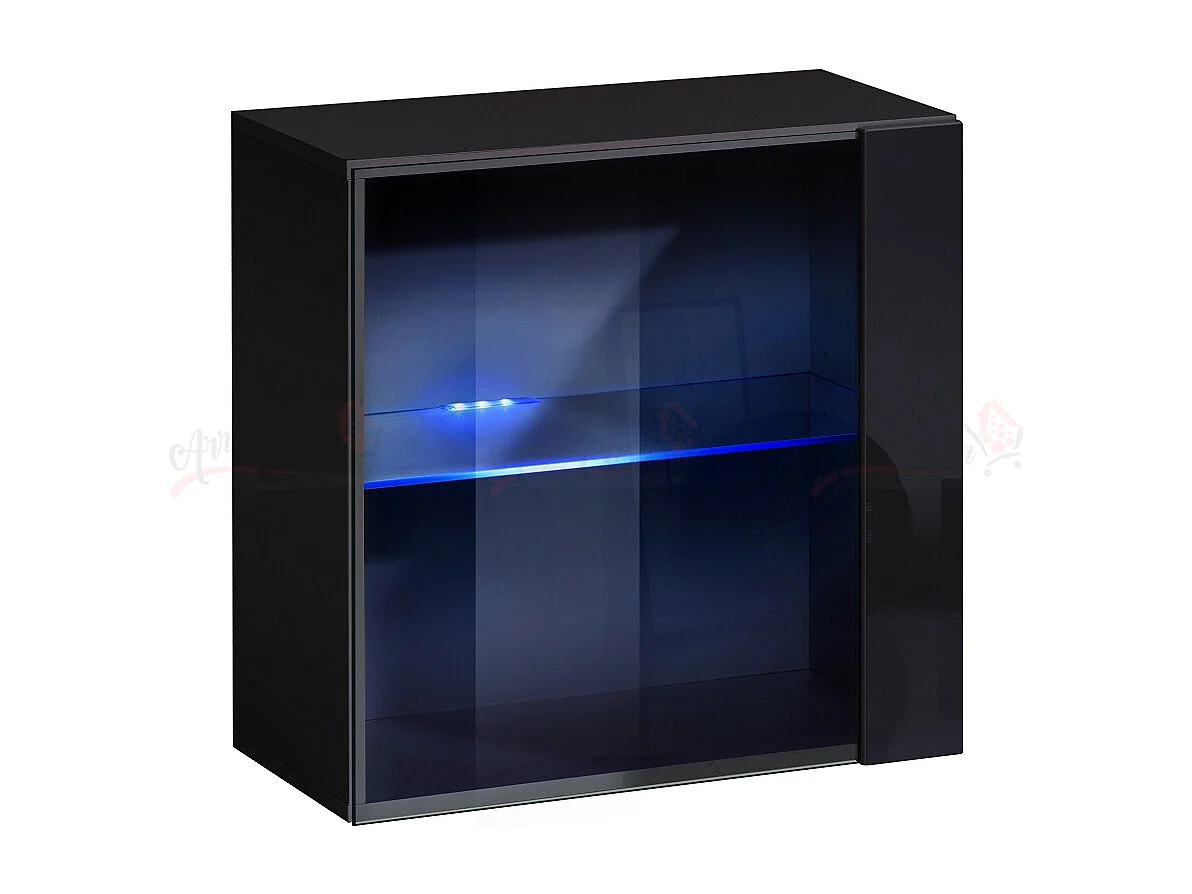 Vetrina quadrata sospesa da sala con luci LED VP18 60x60 nero