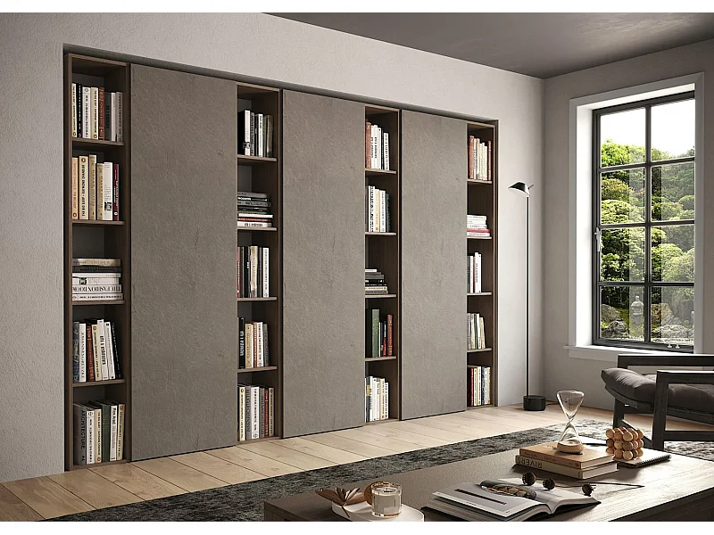 Libreria elegante a parete 274x186 cm bronzo e noce LBL4