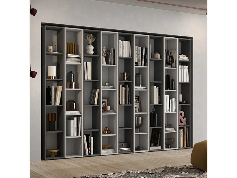Libreria 252x186 cm con 45 vani grigia LBL2