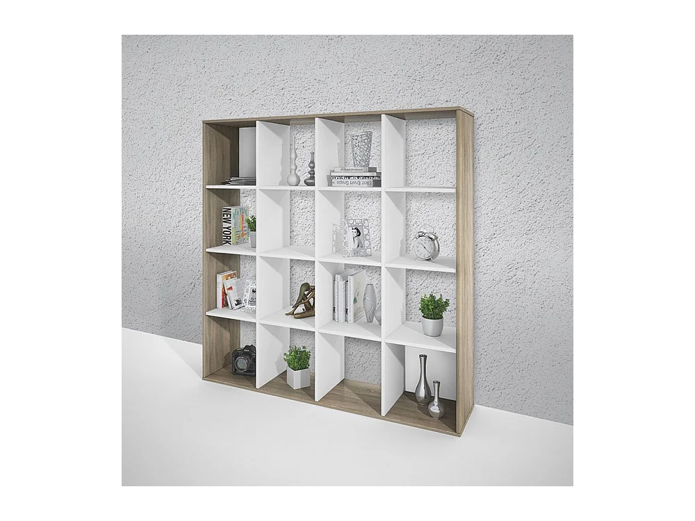 libreria moderna per soggiorno con vani aperti LB2 137,2x142,8 bianco e rovere