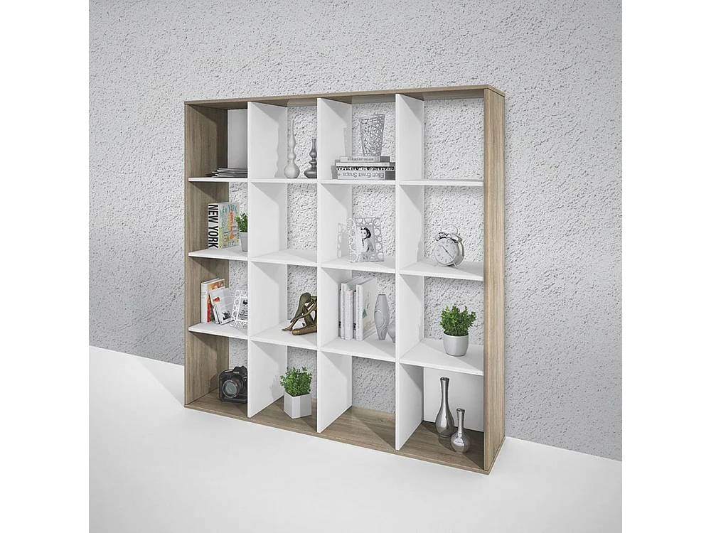 libreria moderna per soggiorno con vani aperti LB2 137,2x142,8 bianco e rovere