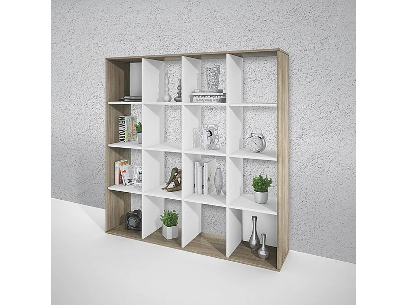 libreria moderna per soggiorno con vani aperti LB2 137,2x142,8 bianco e rovere