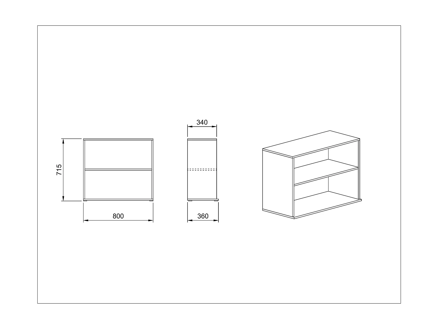 lbreria da ufficio aperta design moderno con due ripiani LUI1 80x71,5 rovere e bianco