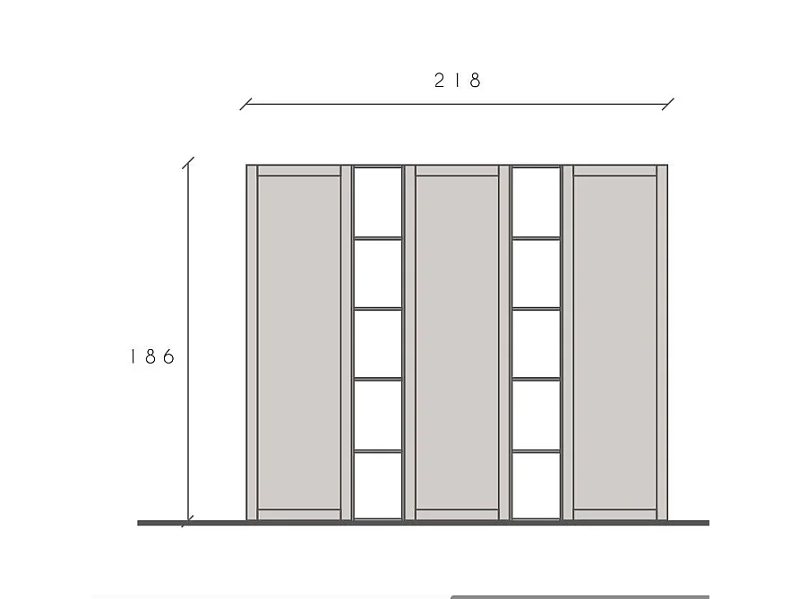 Libreria a parete per soggiorno 218x186 cm beige e noce LBL3