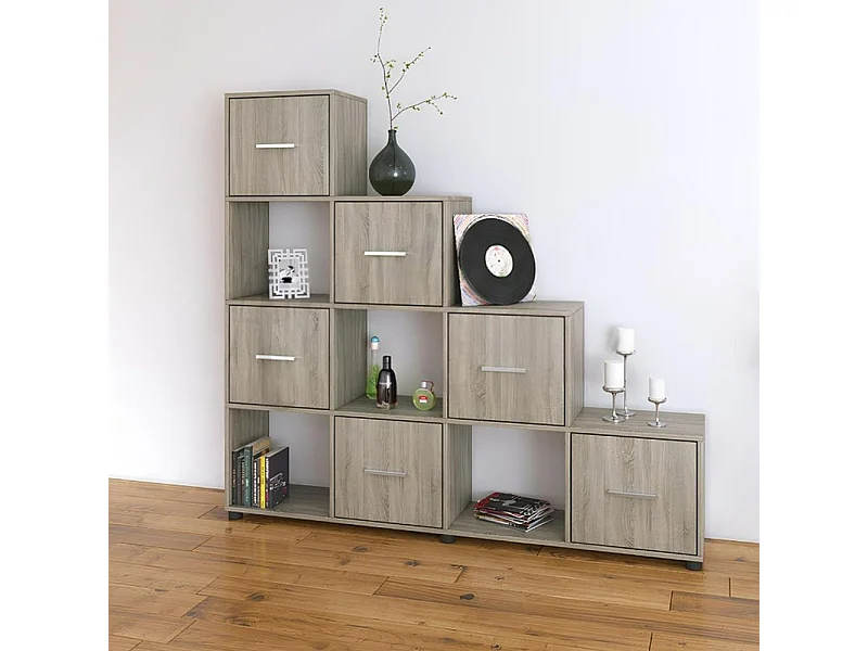 libreria a giorno per salotto con sei cassetti LB1 158,4x145,3 rovere scuro