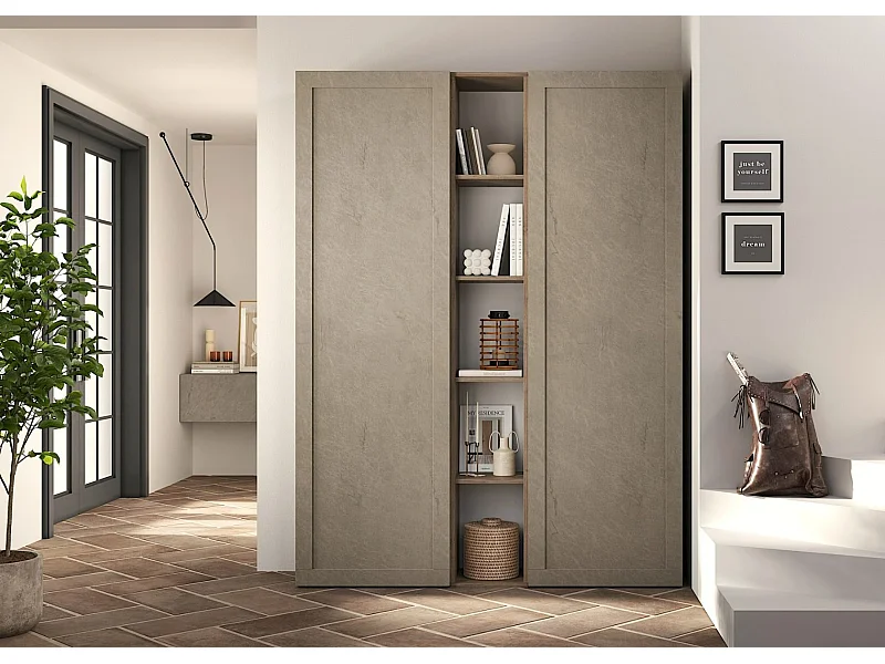 Libreria elegante piccola a parete 136x186 cm argilla e noce LBL5