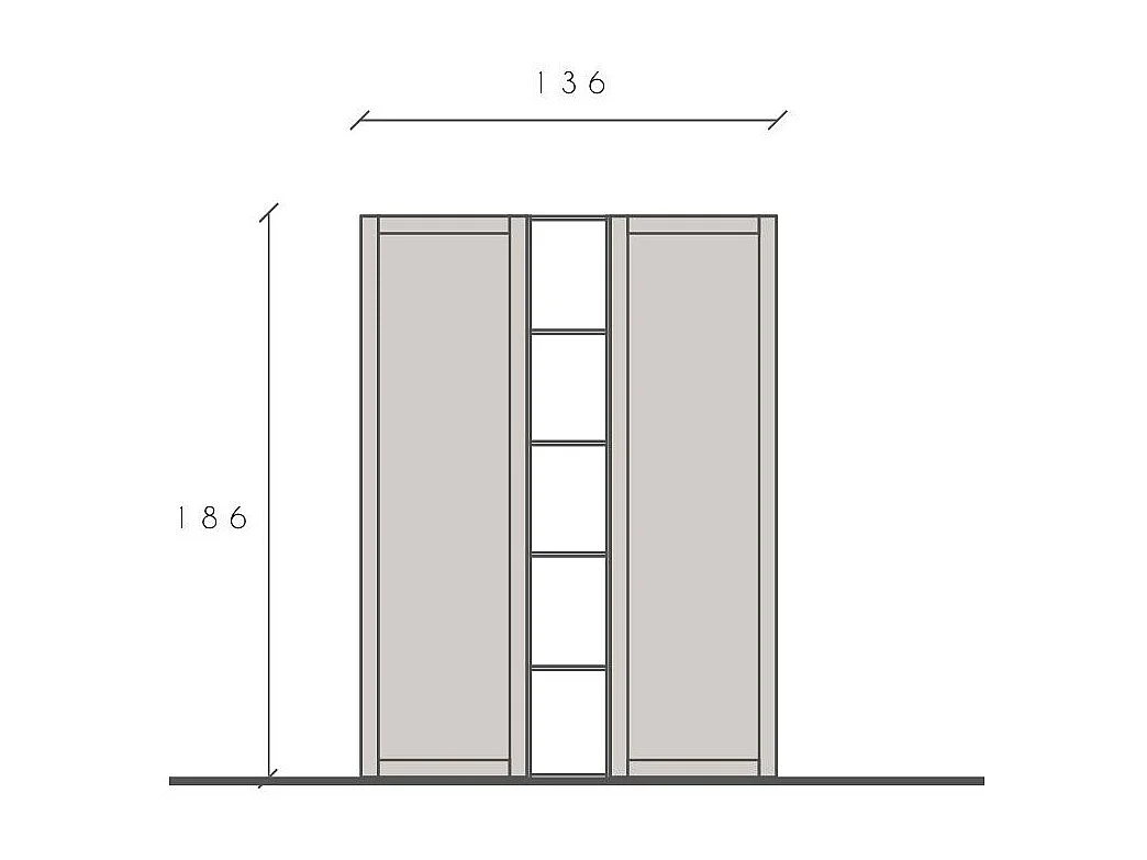 Libreria elegante piccola a parete 136x186 cm argilla e noce LBL5