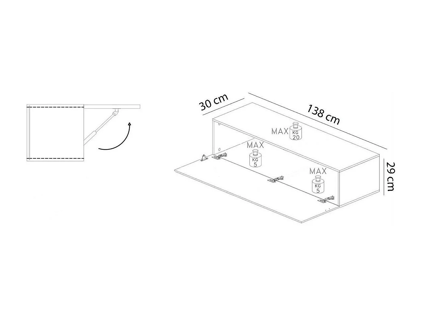Pensile orizzontale con anta a vasistas 138x29 cm cashmere MML6