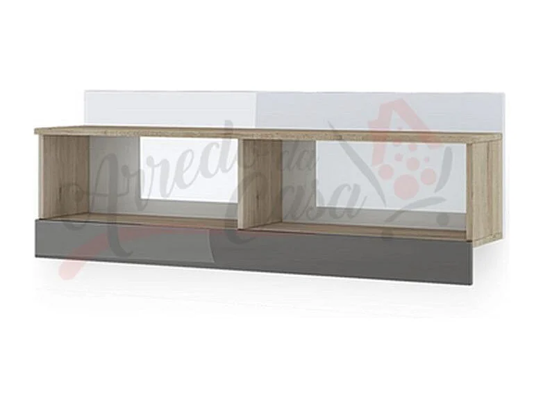 mensola a cubo design moderno per salotto con due vani a giorno MI3 120x43,6 rovere e grigio lucido