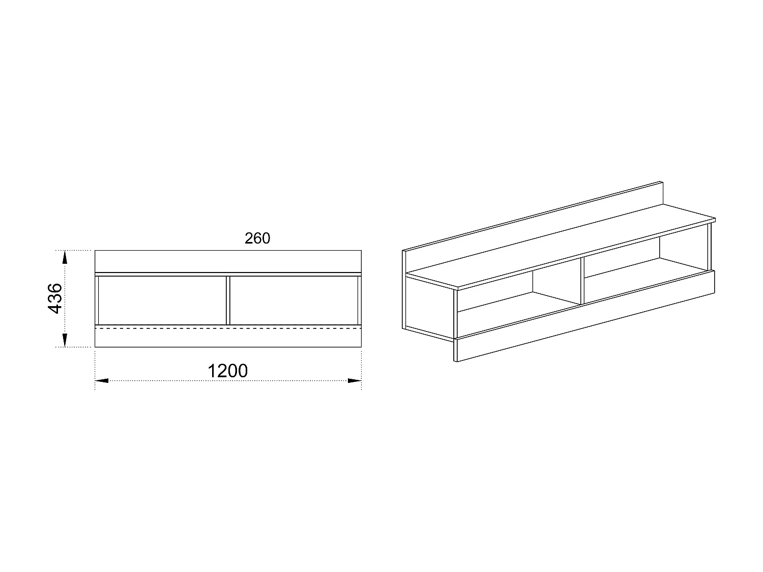 mensola a cubo design moderno per salotto con due vani a giorno MI3 120x43,6 rovere e grigio lucido