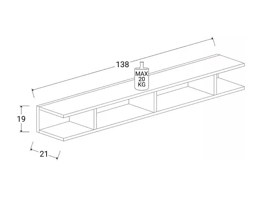 Mensola orizzontale 138x19 cm rovere chiaro MML5
