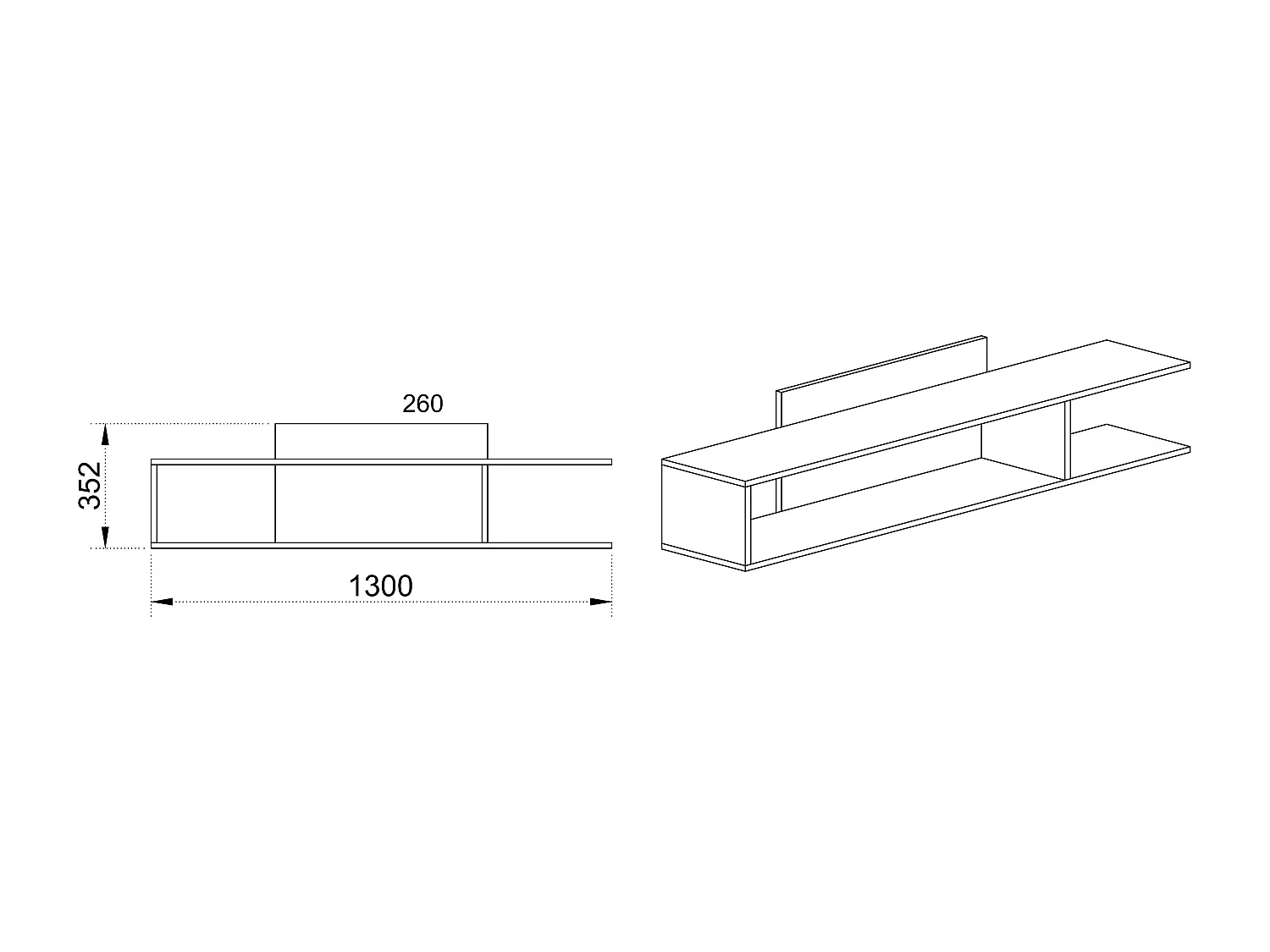 mensola a muro design moderno geometrico da sala MI5 130x35,2 rovere e nero