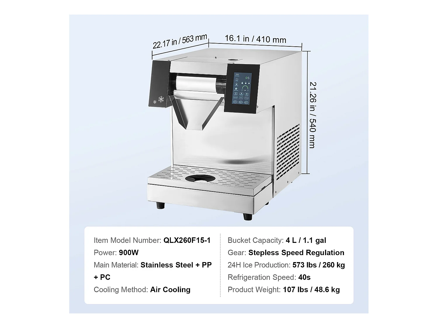 Machine à Glace Commerciale en Flocons de Neige SucceBuy, Sorbetière Capacité de 4 L,  Jusqu'à260 kg/24H en Acier Inoxydable pour Crème Glacée