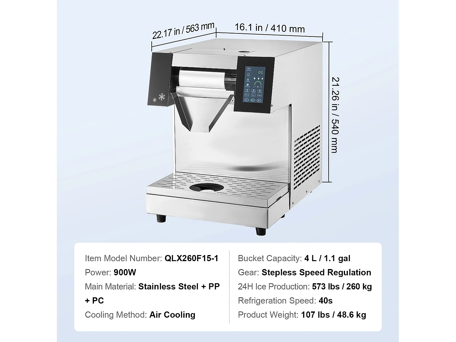 Machine à Glace Commerciale en Flocons de Neige SucceBuy, Sorbetière Capacité de 4 L,  Jusqu'à260 kg/24H en Acier Inoxydable pour Crème Glacée