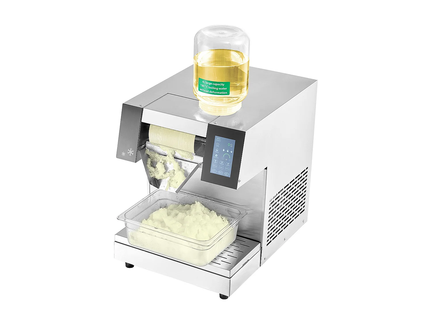 Machine à Glace Commerciale en Flocons de Neige SucceBuy, Sorbetière Capacité de 4 L,  Jusqu'à260 kg/24H en Acier Inoxydable pour Crème Glacée