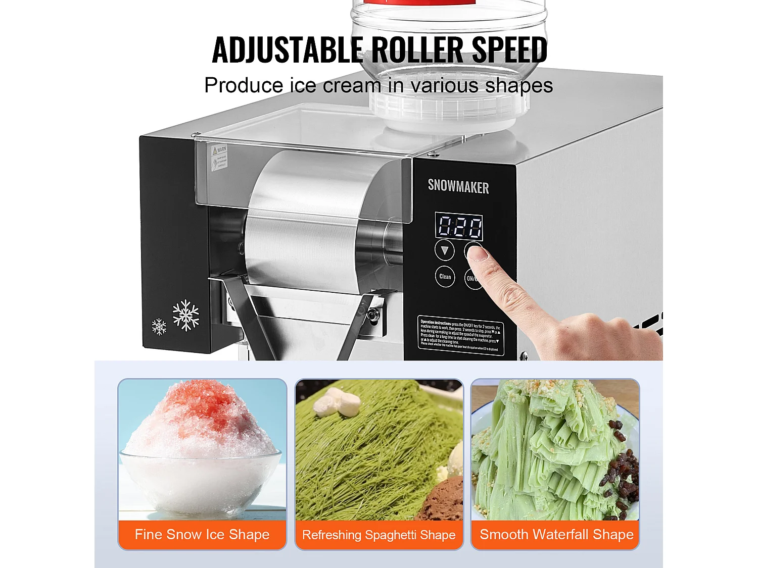 Machine à Glace Commerciale en Flocons de Neige SucceBuy, 125 kg/24H en Acier Inoxydable pour Crème Glacée