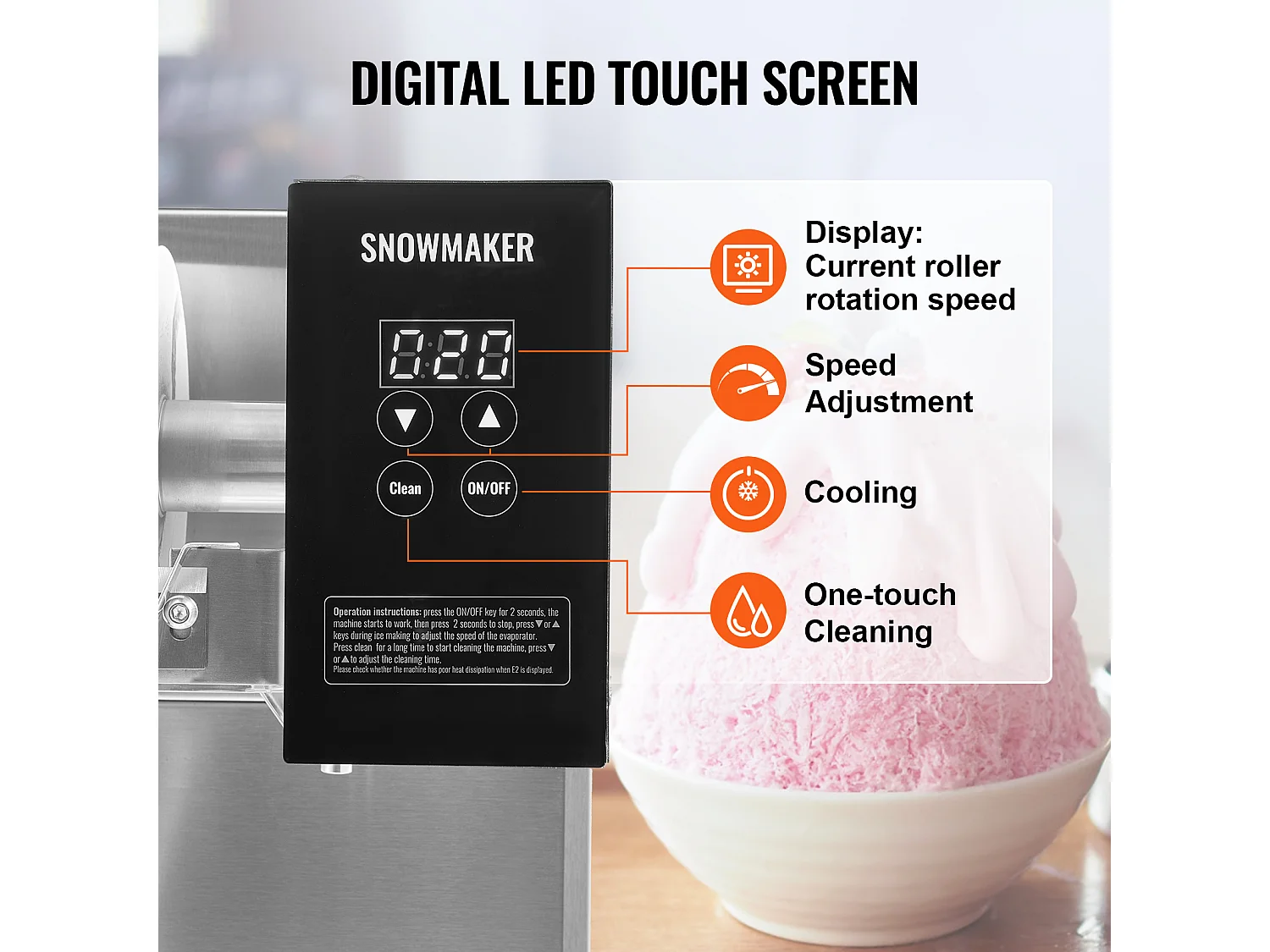 Machine à Glace Commerciale en Flocons de Neige SucceBuy, 125 kg/24H en Acier Inoxydable pour Crème Glacée