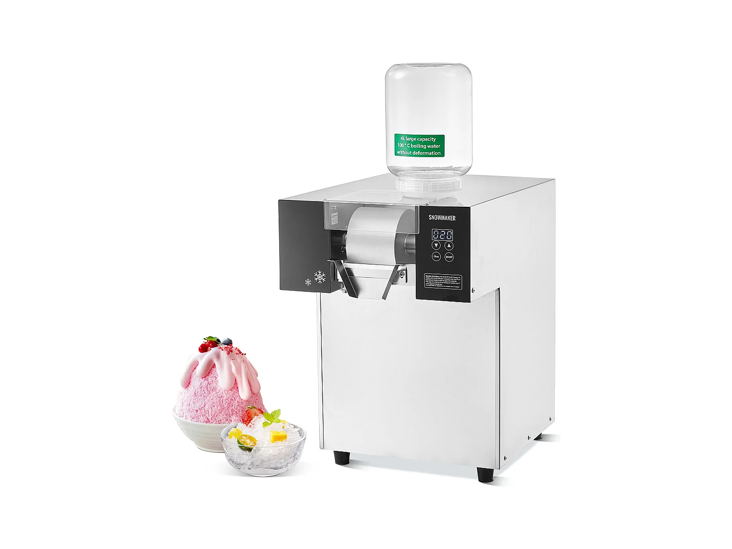Machine à Glace Commerciale en Flocons de Neige SucceBuy, Sorbetière avec Capacité de 4 L, Jusqu'à 175 kg/24H en Acier Inoxydable pour Crème Glacée