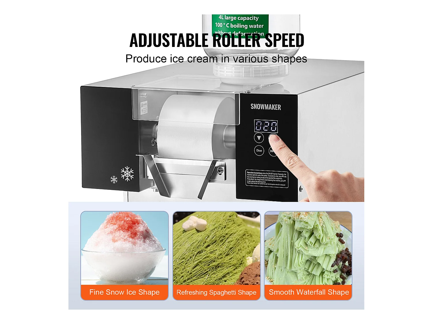 Machine à Glace Commerciale en Flocons de Neige SucceBuy, Sorbetière avec Capacité de 4 L, Jusqu'à 175 kg/24H en Acier Inoxydable pour Crème Glacée