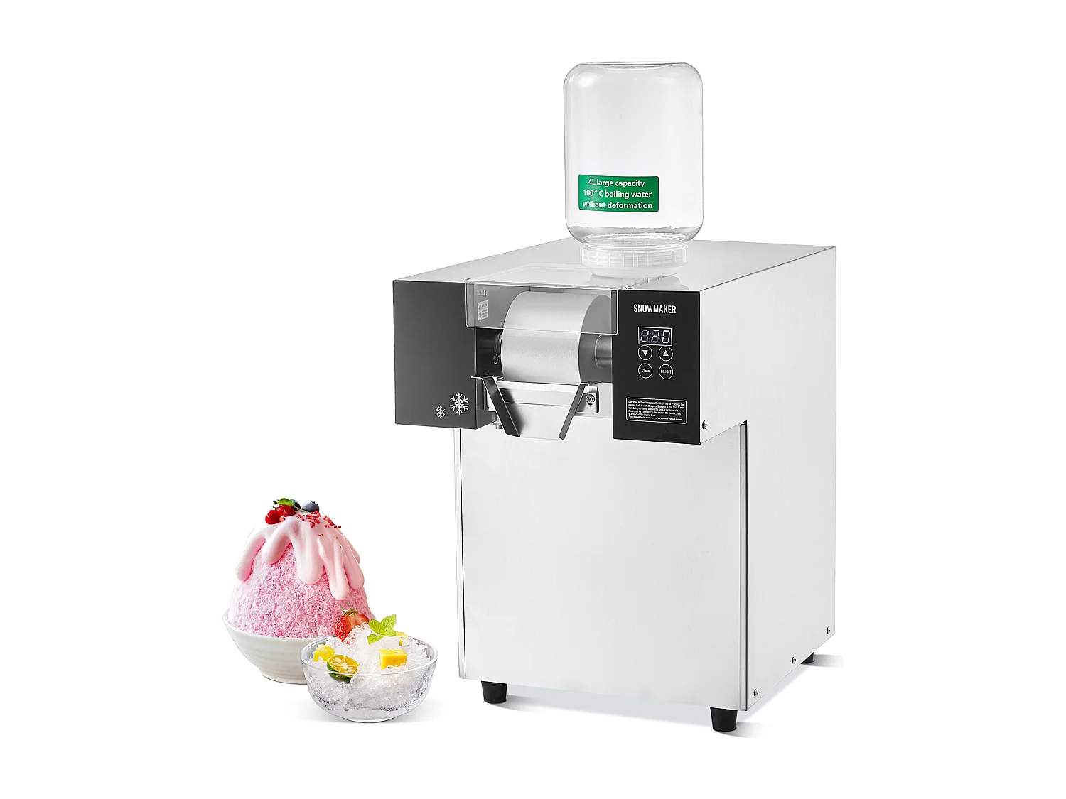 Machine à Glace Commerciale en Flocons de Neige SucceBuy, Sorbetière avec Capacité de 4 L, Jusqu'à 175 kg/24H en Acier Inoxydable pour Crème Glacée