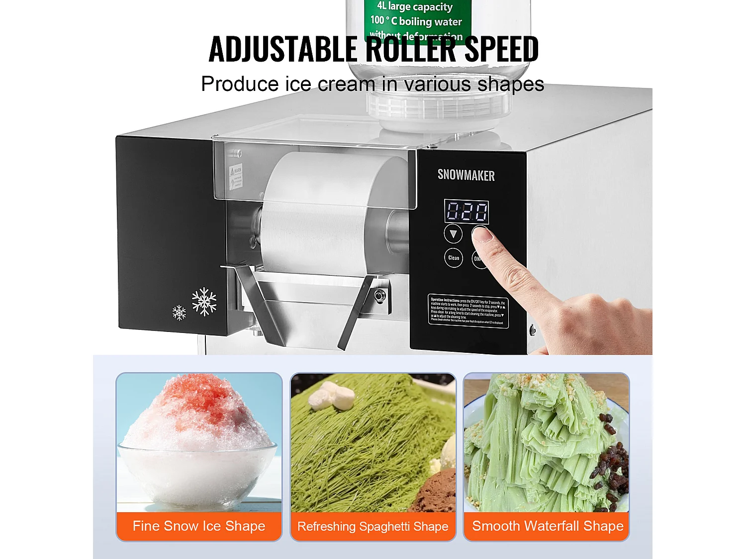 Machine à Glace Commerciale en Flocons de Neige SucceBuy, Sorbetière avec Capacité de 4 L, Jusqu'à 175 kg/24H en Acier Inoxydable pour Crème Glacée