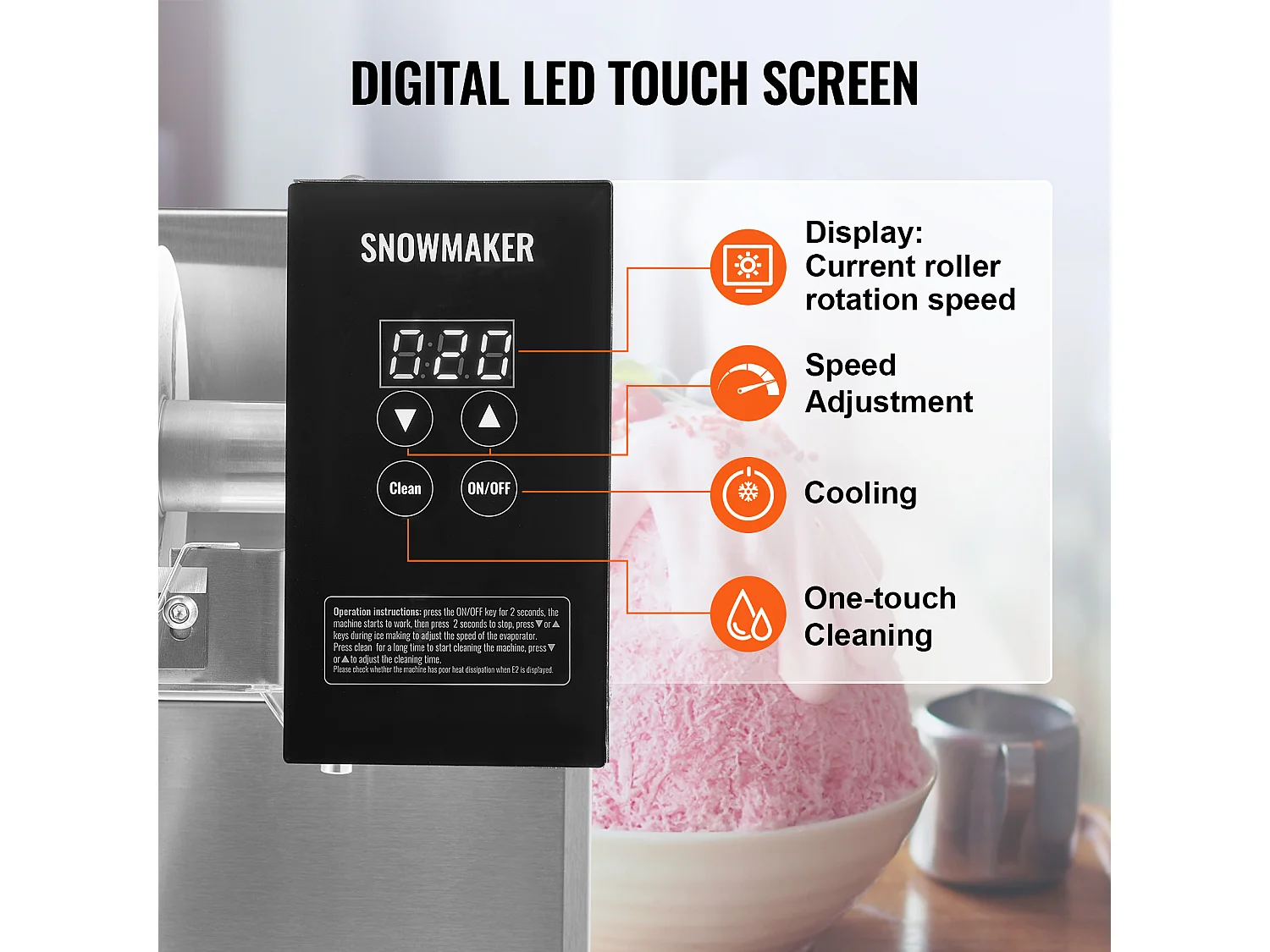 Machine à Glace Commerciale en Flocons de Neige SucceBuy, Sorbetière avec Capacité de 4 L, Jusqu'à 175 kg/24H en Acier Inoxydable pour Crème Glacée