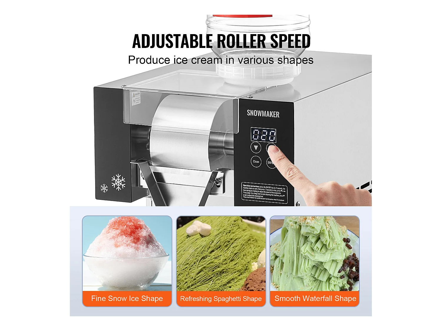 Machine à Glace Commerciale en Flocons de Neige SucceBuy, Sorbetière Capacité de 3 L, Jusqu'à 375 lb / 170 kg 170 kg/24H en Acier Inoxydable pour Crème Glacée