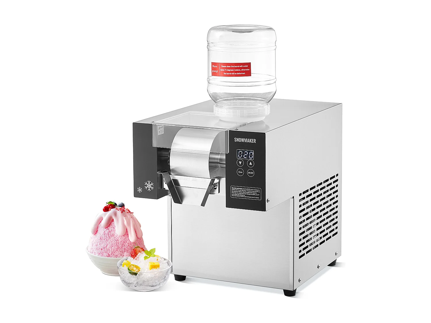 Machine à Glace Commerciale en Flocons de Neige SucceBuy, Sorbetière Capacité de 3 L, Jusqu'à 375 lb / 170 kg 170 kg/24H en Acier Inoxydable pour Crème Glacée