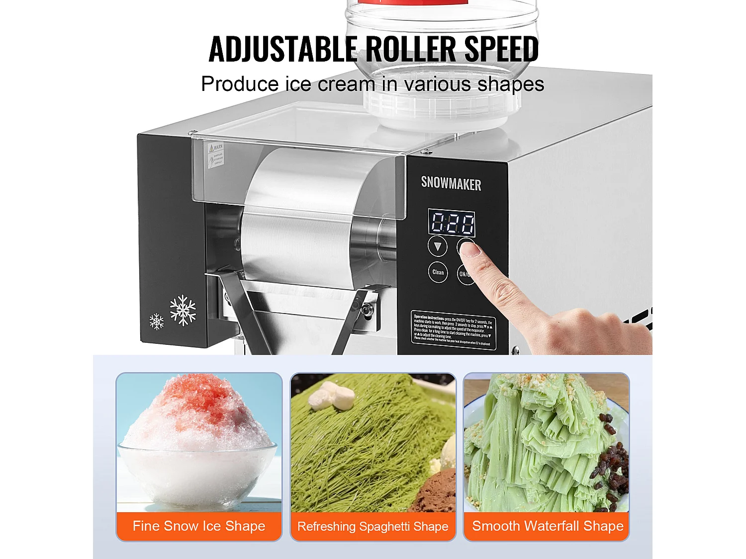 Machine à Glace Commerciale en Flocons de Neige SucceBuy, Sorbetière Capacité de 3 L, Jusqu'à 375 lb / 170 kg 170 kg/24H en Acier Inoxydable pour Crème Glacée