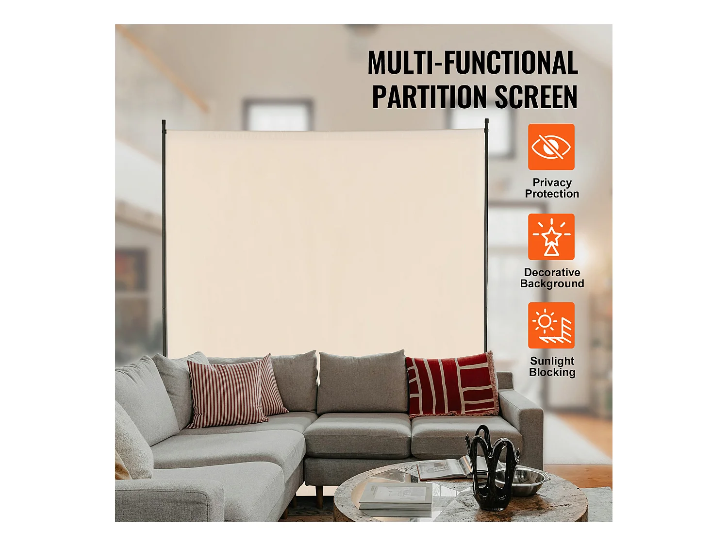 Cloison de Séparation SucceBuy 6 Pieds, Panneau Simple en Tissu pour Bureau, Chambre à Coucher, Beige