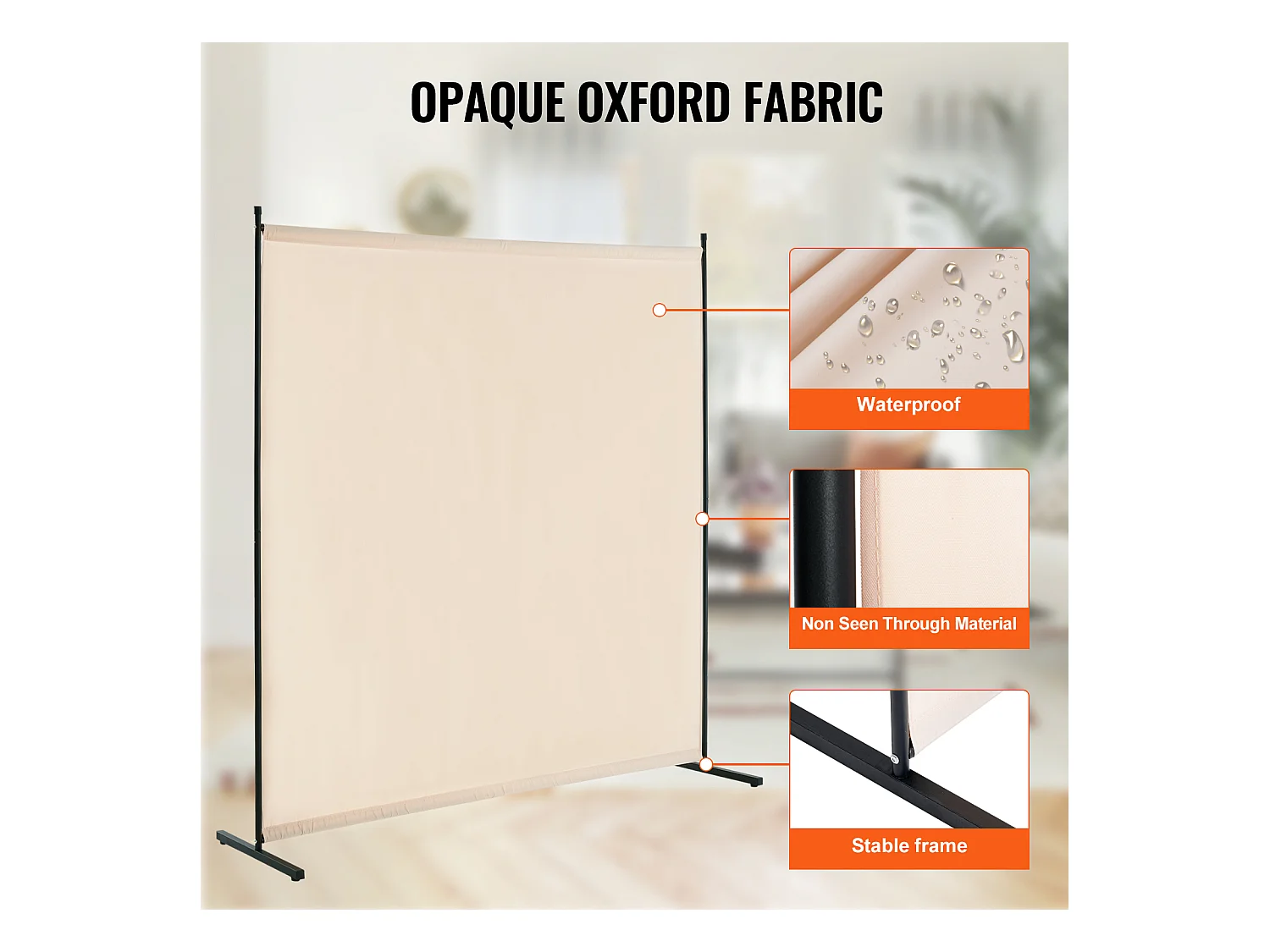 Cloison de Séparation SucceBuy 6 Pieds, Panneau Simple en Tissu pour Bureau, Chambre à Coucher, Beige