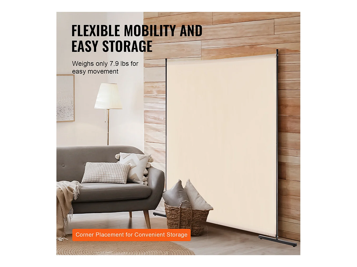 Cloison de Séparation SucceBuy 6 Pieds, Panneau Simple en Tissu pour Bureau, Chambre à Coucher, Beige