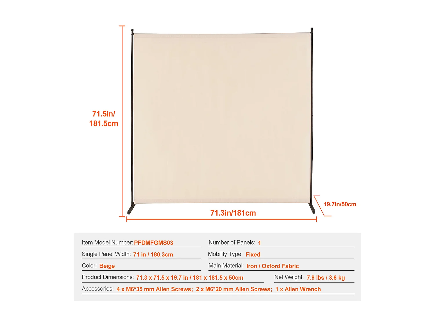 Cloison de Séparation SucceBuy 6 Pieds, Panneau Simple en Tissu pour Bureau, Chambre à Coucher, Beige